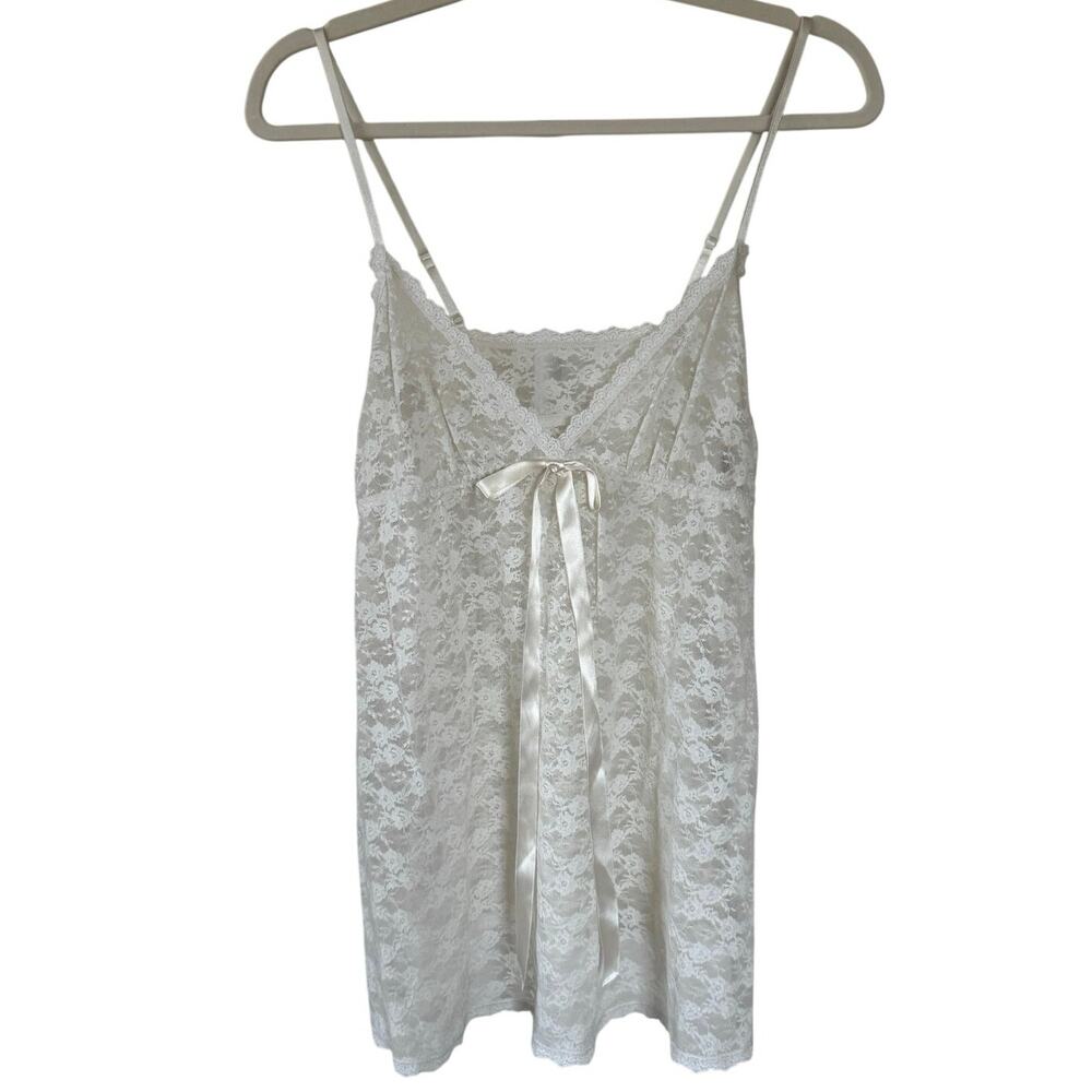 White Sheer Lace Hanky Panky Ribbon Cami Tank Top Y2K - L